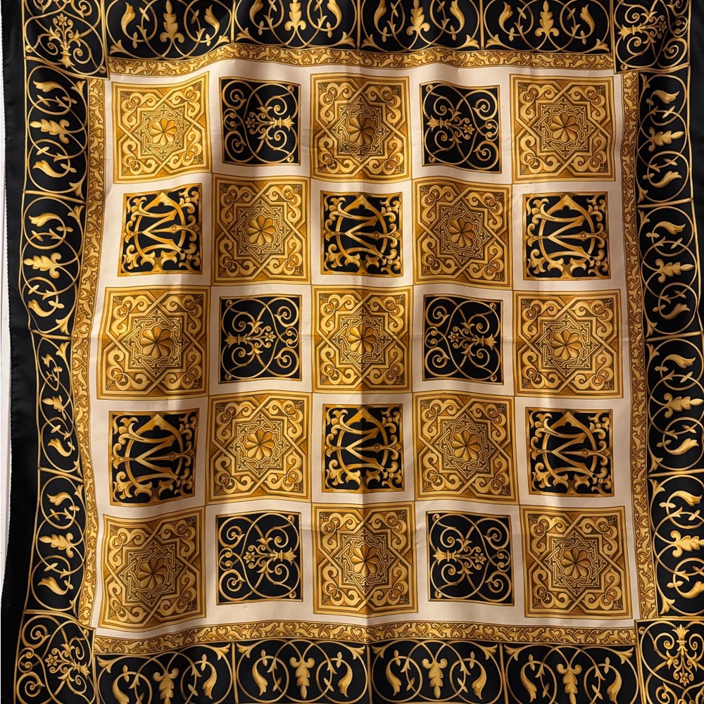 Patricia Paris Silk Black and Gold Patterned Scarf